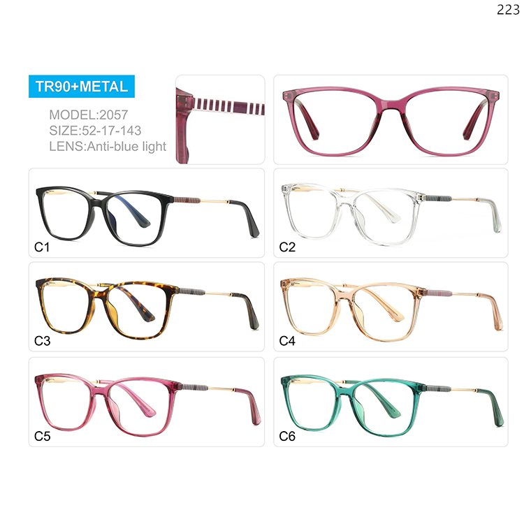 2057-65 Hot Fashion Ready Stock TR90 Frame Blue Blocking Eye Glasses with Metal Legs (1)