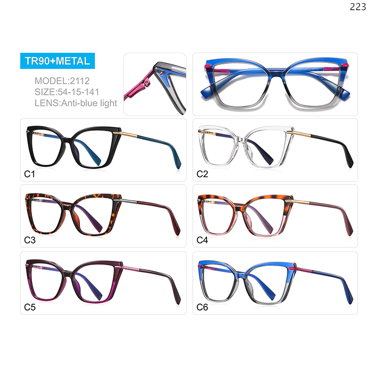 2109-13 Fashion Women Style TR+Metal Blue Light Protection Glasses with Cateye Shape Frame (3)