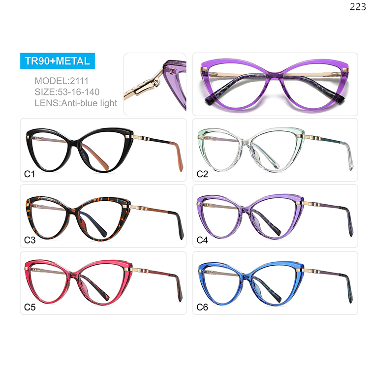 2109-13 Fashion Women Style TR+Metal Blue Light Protection Glasses with Cateye Shape Frame (4)