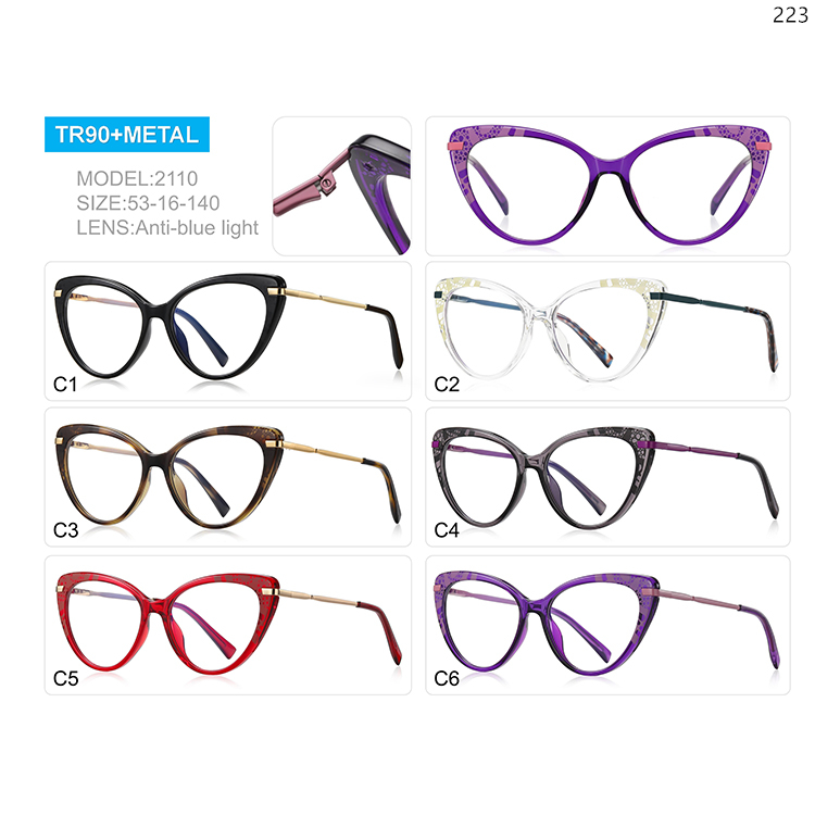 2109-13 Fashion Women Style TR+Metal Blue Light Protection Glasses with Cateye Shape Frame (5)