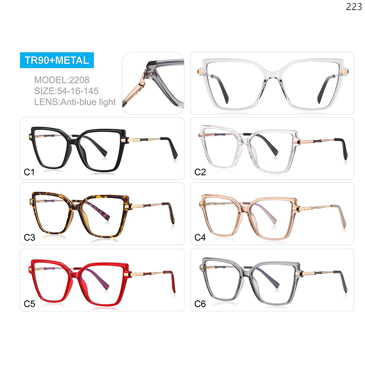 2123-2208 Stylish Woman Oversize Frame TR+Metal Optical Eyewear with Blue Light Blocking (2)