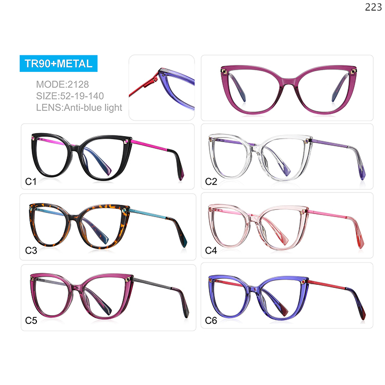 2123-2208 Stylish Woman Oversize Frame TR+Metal Optical Eyewear with Blue Light Blocking (4)