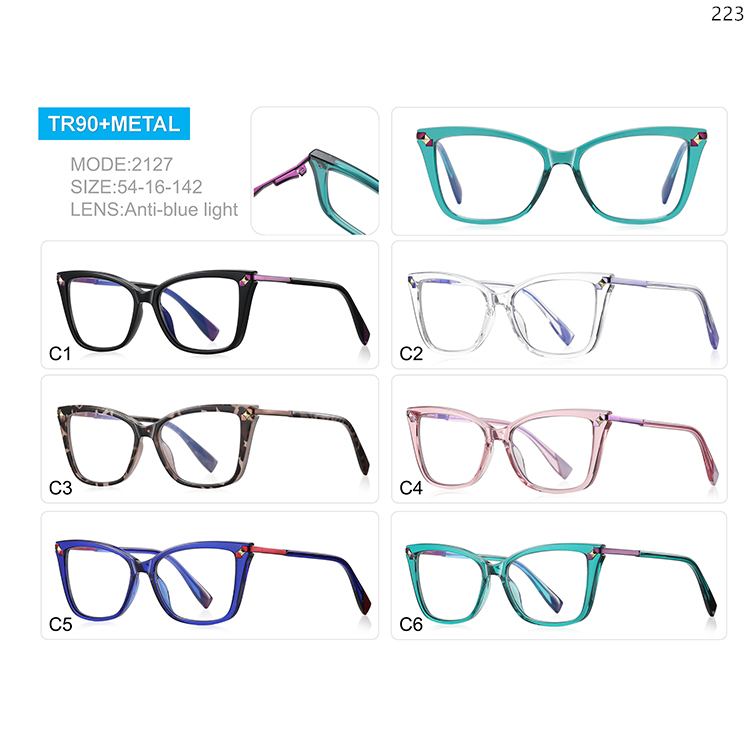 2123-2208 Stylish Woman Oversize Frame TR+Metal Optical Eyewear with Blue Light Blocking (5)