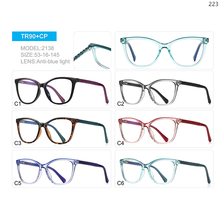 2134-38 Women Style Colorful TR90 Anti-blue Light Eyewear with Metal Spring Hinge (2)