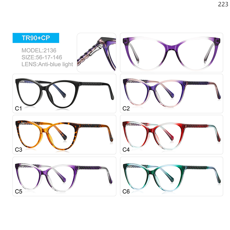2134-38 Women Style Colorful TR90 Anti-blue Light Eyewear with Metal Spring Hinge (4)