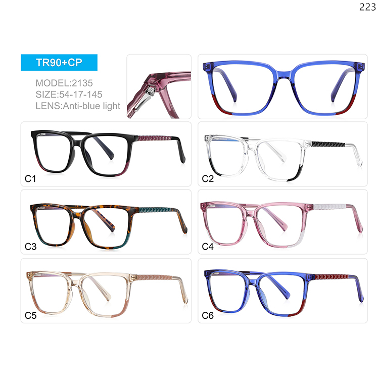 2134-38 Women Style Colorful TR90 Anti-blue Light Eyewear with Metal Spring Hinge (5)