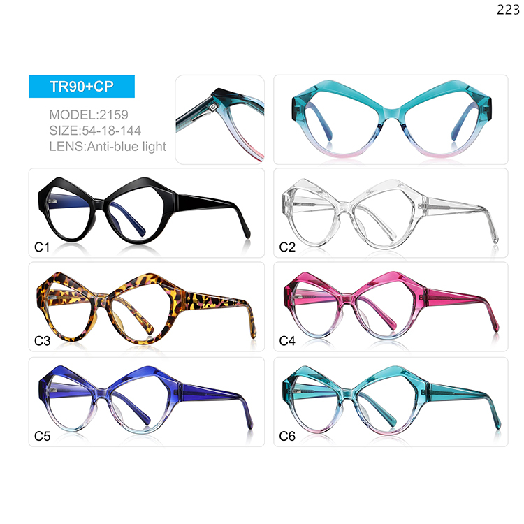 2159-63 TR90 Fashion Oversized Frame Blue Light Blocking Eyeglasses for Ladies (1)