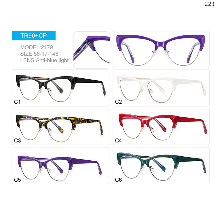 2179-83 Ladies Design TR90 Material Blue Computer Glasses with Cat Eye Shape (1)