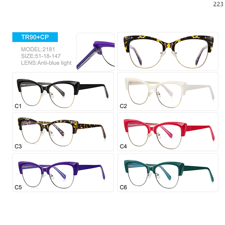 2179-83 Ladies Design TR90 Material Blue Computer Glasses with Cat Eye Shape (4)