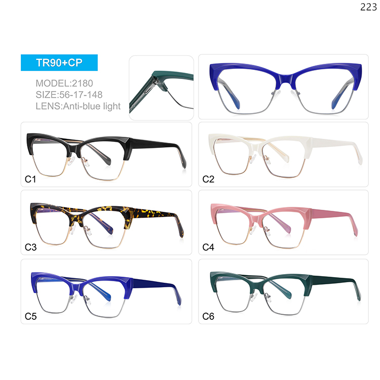 2179-83 Ladies Design TR90 Material Blue Computer Glasses with Cat Eye Shape (5)