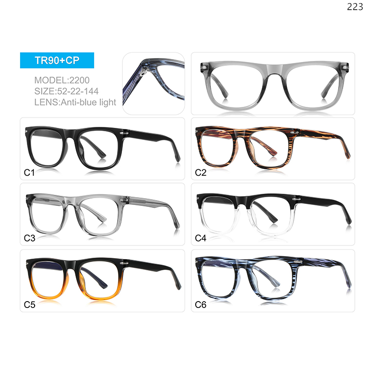 2200-06 High Quality Stock Wholesale Big Frame TR Anti Blue Light Eye Glasses for Men (1)