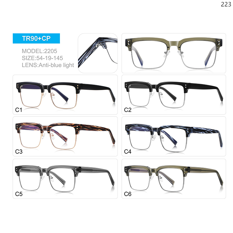 2200-06 High Quality Stock Wholesale Big Frame TR Anti Blue Light Eye Glasses for Men (2)