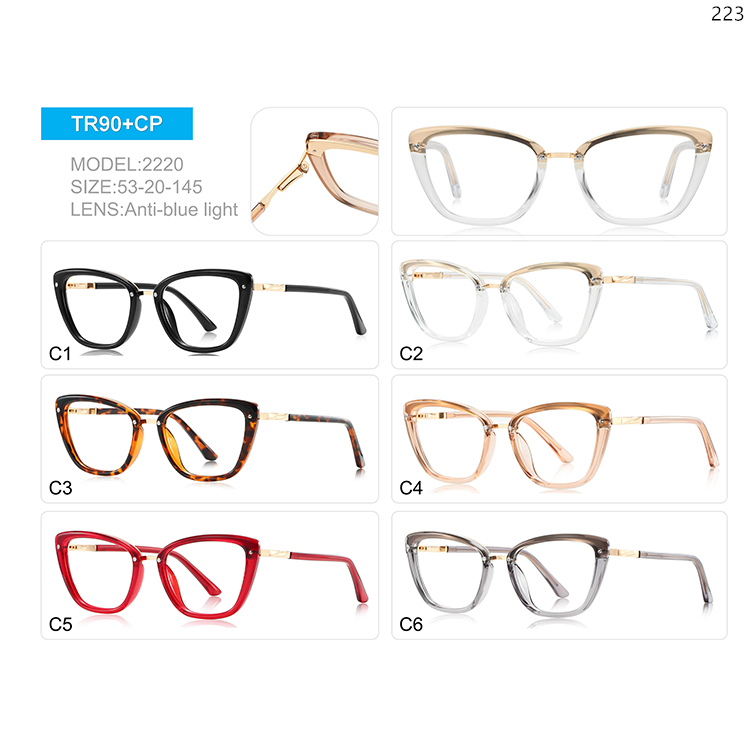 2220-24 New Trendy Cateye TR90 Prescription Eyeglasses with Block Blue Light Protection (1)
