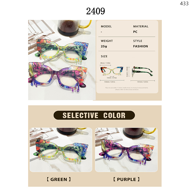 66041 PC+Metal Decorated Personalized Eyewear Glasses With Factory Supply (3)