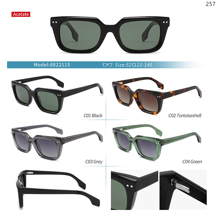 882211S-15S Stylish Unisex Acetate Sunglasses UV400 Outdoor Lentes de Sol with Polarized Lens (1)