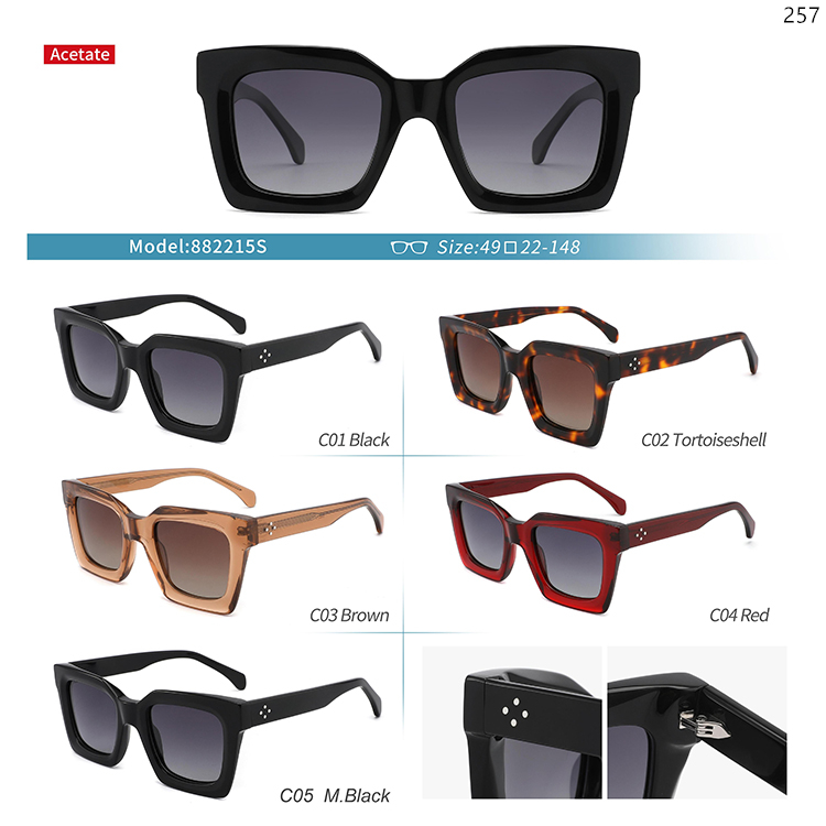 882211S-15S Stylish Unisex Acetate Sunglasses UV400 Outdoor Lentes de Sol with Polarized Lens (5)
