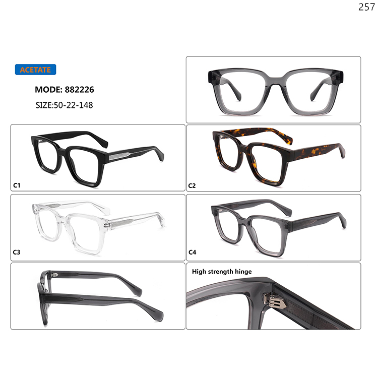 882226-30 Custom Logo In Stock Acetate Optical Glasses Frame with Metal Hinge (1)