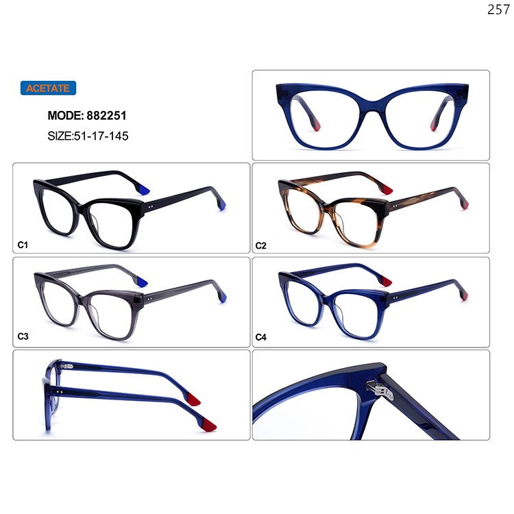 882251-55 Hot Trendy Unisex Design Acetate Optical Glasses In Stock with Metal Hinge (1)