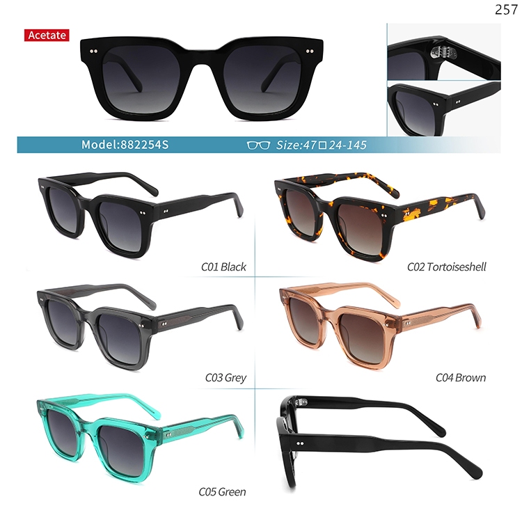 882254S-58S New Fashion Acetate Sun Glasses Sonnenbrille Lunettes with Custom Logo Brand (1)