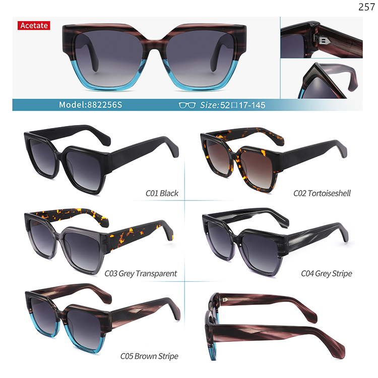 882254S-58S New Fashion Acetate Sun Glasses Sonnenbrille Lunettes with Custom Logo Brand (3)