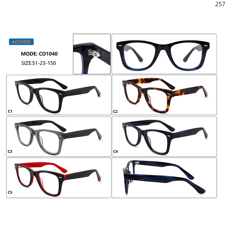 CO1040-44 Vintage Unisex Style Acetate Optical Frames Spectacles with Metal Hinge (1)