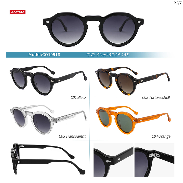 CO1072S-91S Classic Design Acetate Low MOQ Sunglasses Gafas Shades with Metal Hinge (5)