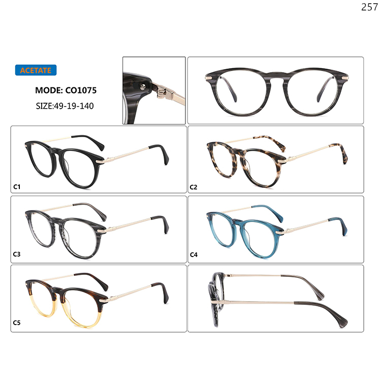 CO1075-78 Ready Stock Acetate Eyeglass Frames Optische Brillen with Metal Temples (1)