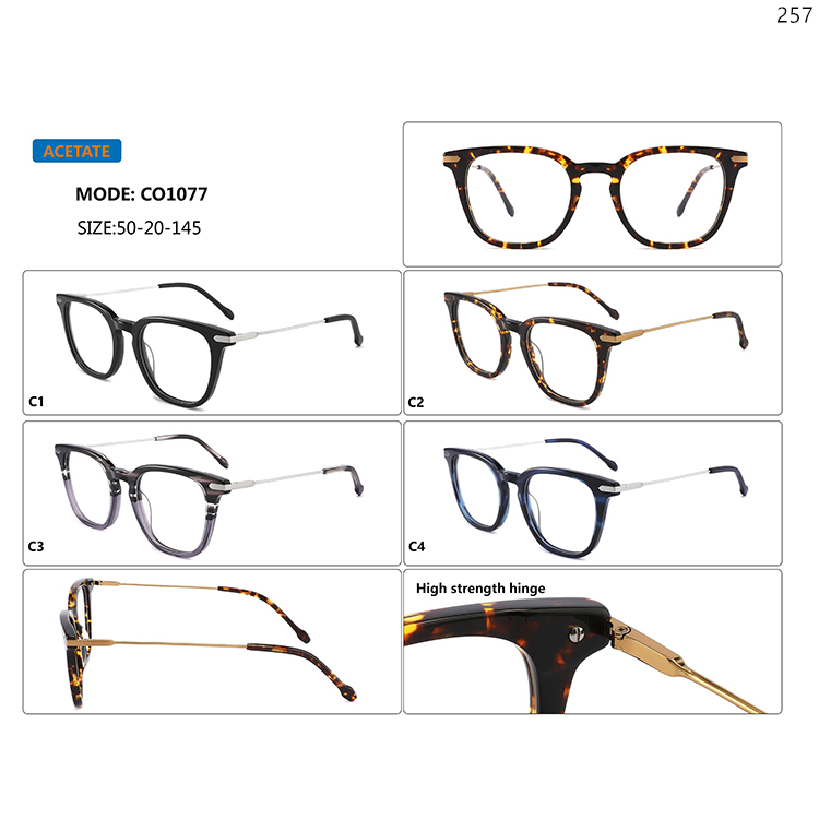 CO1075-78 Ready Stock Acetate Eyeglass Frames Optische Brillen with Metal Temples (3)