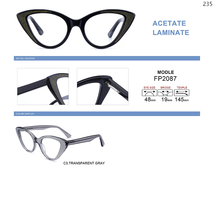 F2082-88 Lady Style Acetate Laminate Prescription Optical Glasses with Wholesale Ready Stock (4)