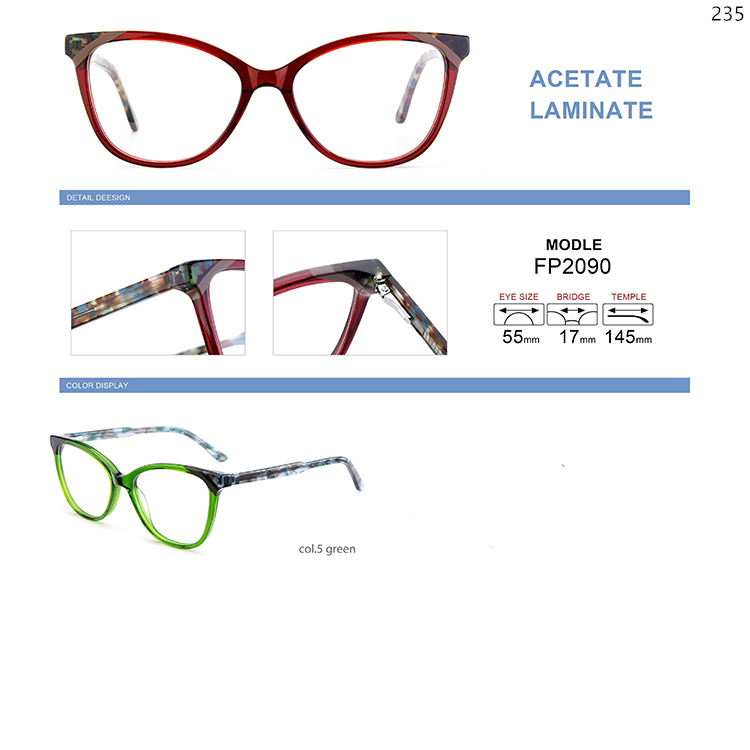 FP2090-97 Elegant Design Acetate Laminate Eyeglasses Frame Optische Brillen with Oversize Frame (1)