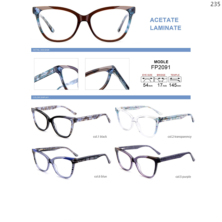 FP2090-97 Elegant Design Acetate Laminate Eyeglasses Frame Optische Brillen with Oversize Frame (2)