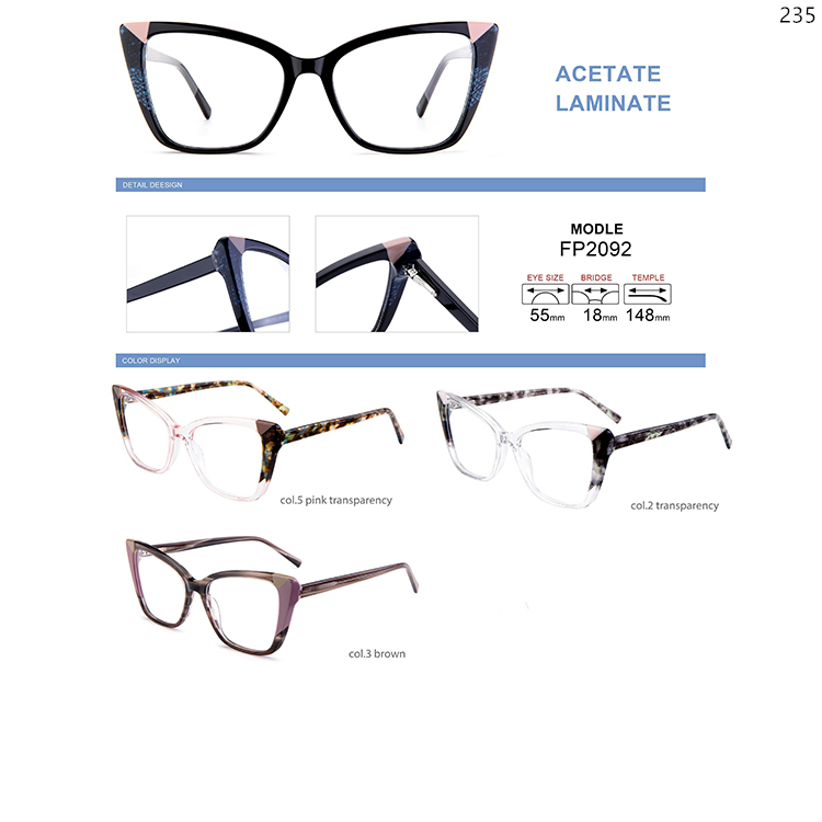 FP2090-97 Elegant Design Acetate Laminate Eyeglasses Frame Optische Brillen with Oversize Frame (3)