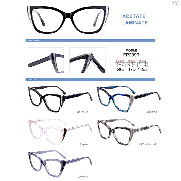 FP2090-97 Elegant Design Acetate Laminate Eyeglasses Frame Optische Brillen with Oversize Frame (4)