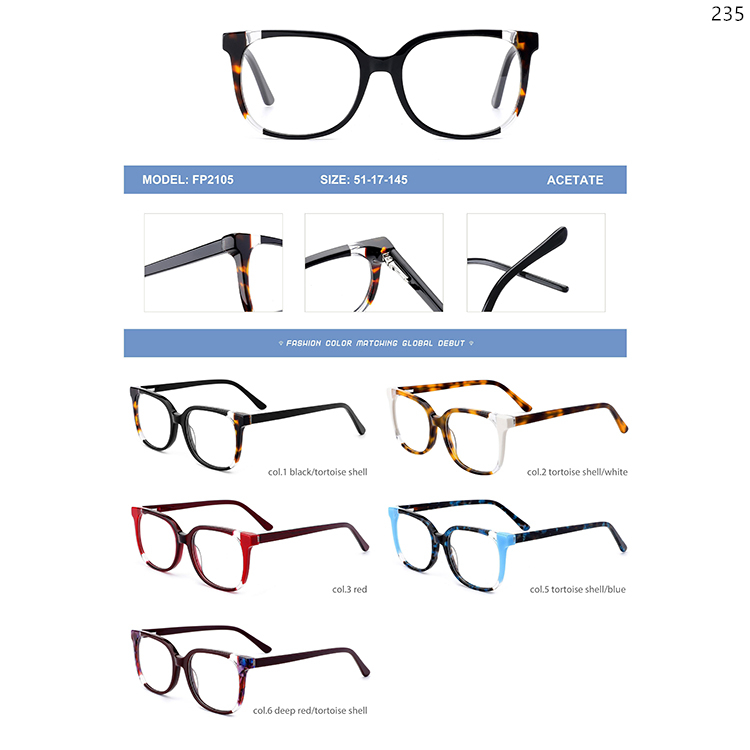 FP2105-09 Acetate Lamination Optical Frames Spectacles In stock with Multiple Color Frame (1)