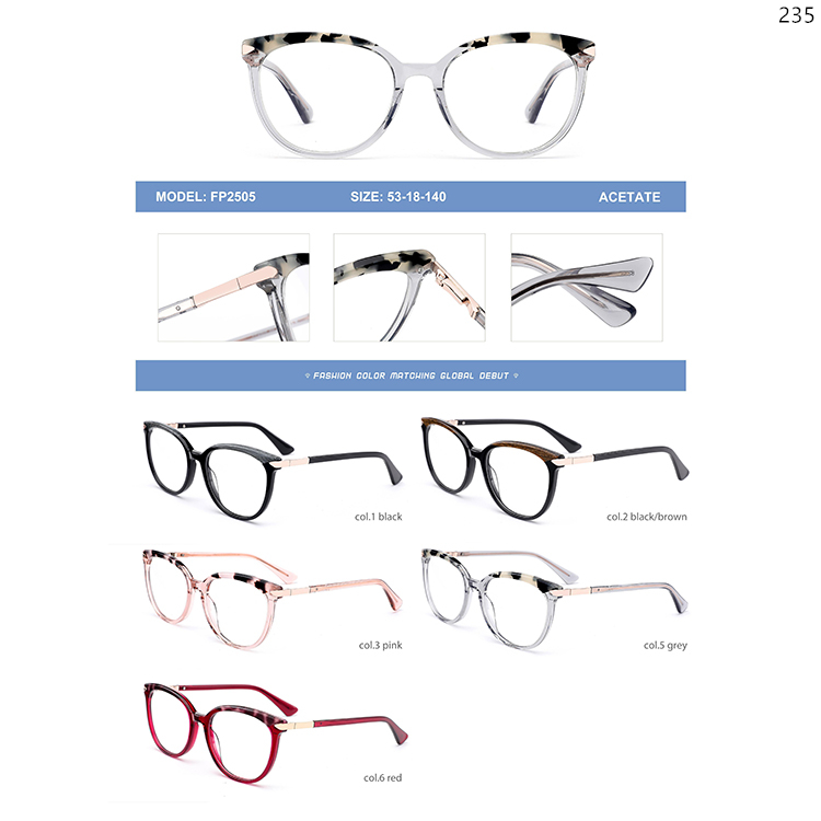 FP2151-505 Good Quality Acetate Myopia Optical Glasses Prompt Goods with Spring Hinge (6)