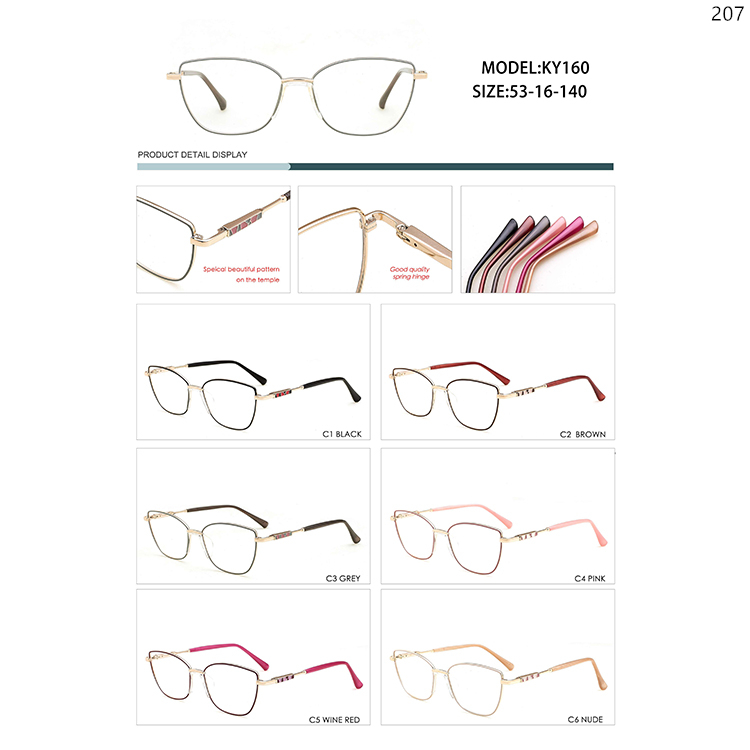 KY159-163 Metal Cateye Optical Prescription Glasses with Spring Hinges Pattern Legs (2)